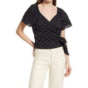 Madewell Pintuck Ruffle-Sleeve Wrap Top in Spring Floral